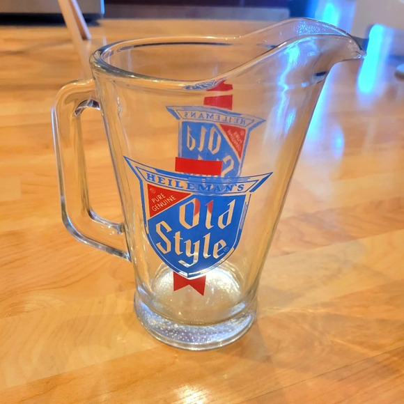 old style Other - VINTAGE OLD STYLE HEILEMAN'S GLASS BEER PITCHER